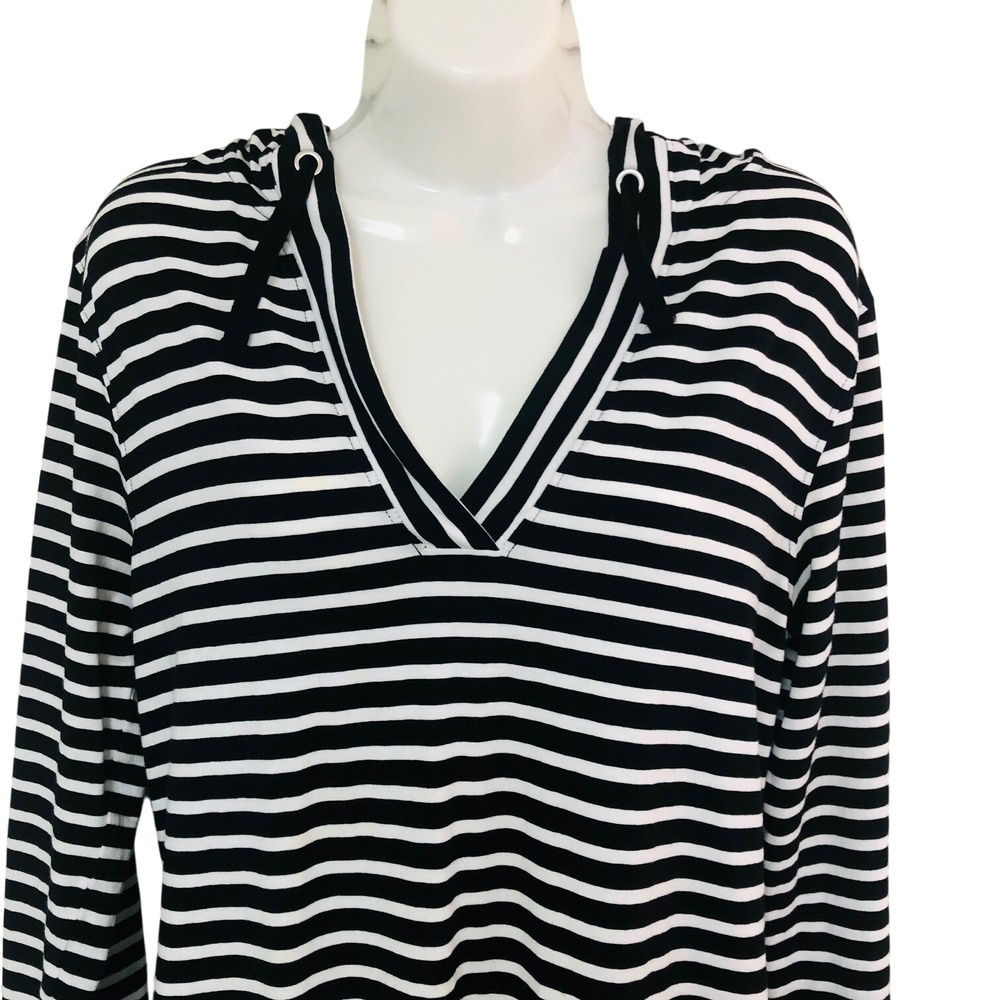 Coolibar Hoodie Dress Womens S UPF Bamboo Black Stripe Nautical Beacht Cover Up - Picture 2 of 9